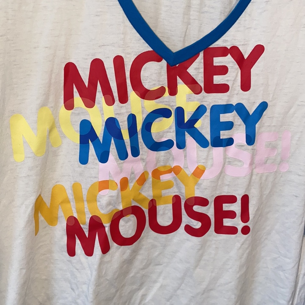 Disney Mickey Mouse short sleeve V-neck T-shirt graphic multicolored - Picture 2 of 10